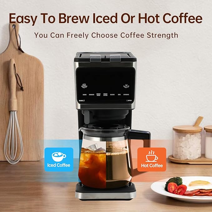 3 in 1 Single Serve Coffee Machine,12-Cup Programmable Coffee Machine,Compatible with Kcup Pods,Ground Coffee,Coffee Pods, Iced Tea, Iced Coffee Function,Black