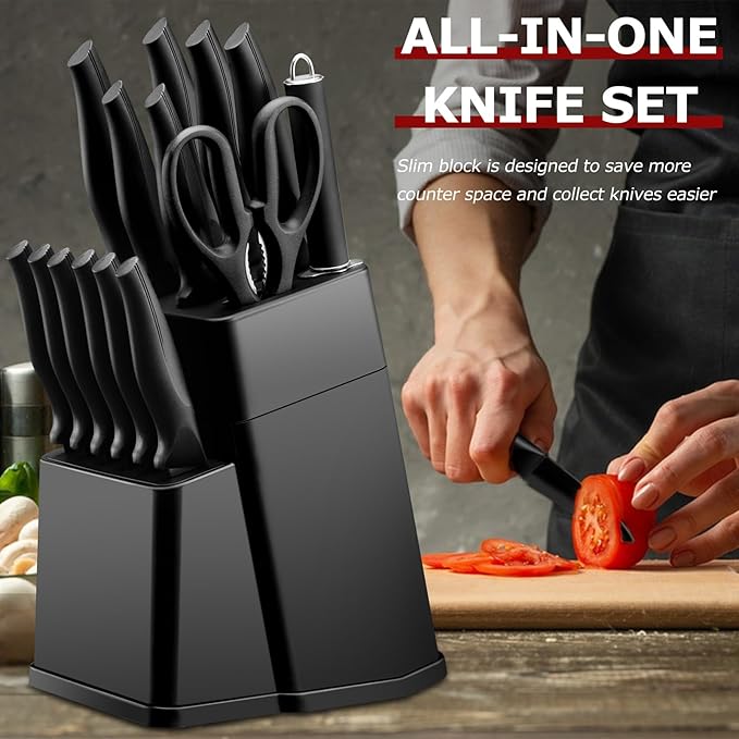 LIANYU Kitchen Utensils Set,29-Piece Cooking Tools and Sharp Knives,Stainless Steel Holder