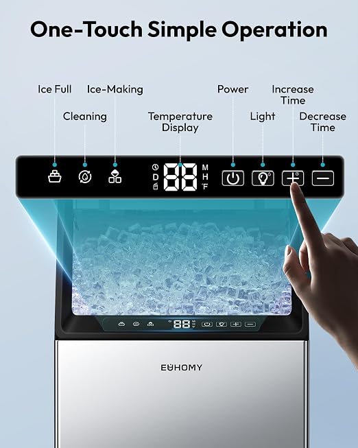 EUHOMY Commercial Ice Maker Machine,120lbs/24H Stainless Steel Under Counter Ice Machine with 33lbs Storage Bin, Freestanding Ice Maker for Home/Bar/Cafe/Restaurant(Mirror-Polished Stainless Steel)