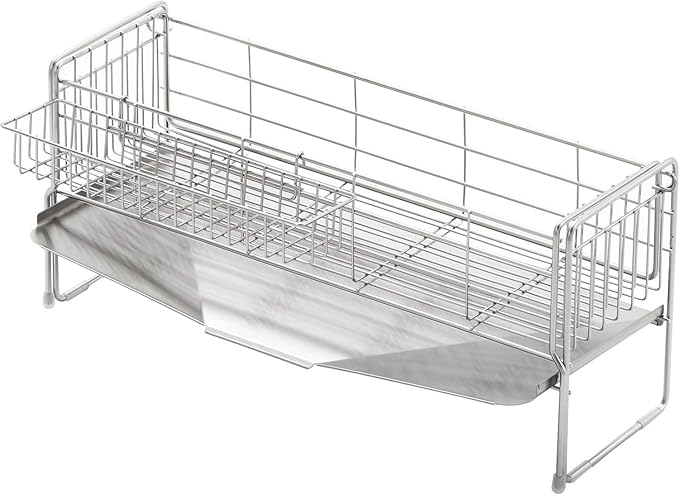 Yoshikawa 1306108 Dish Drainer Rack, Drainer, High, Width 5.9 x Depth 18.5 inches (15 x 47 cm), for 3-4 People, Made in Japan, Tableware, Sink Side, Wider Width