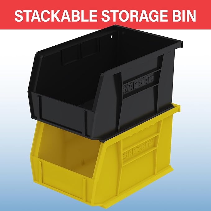Akro-Mils 30237 AkroBins Plastic Storage Bins, Space-Saving Stackable Bins for Garage, Pantry, Craft Organization, 9" x 6" x 5", Red, 12-Pack