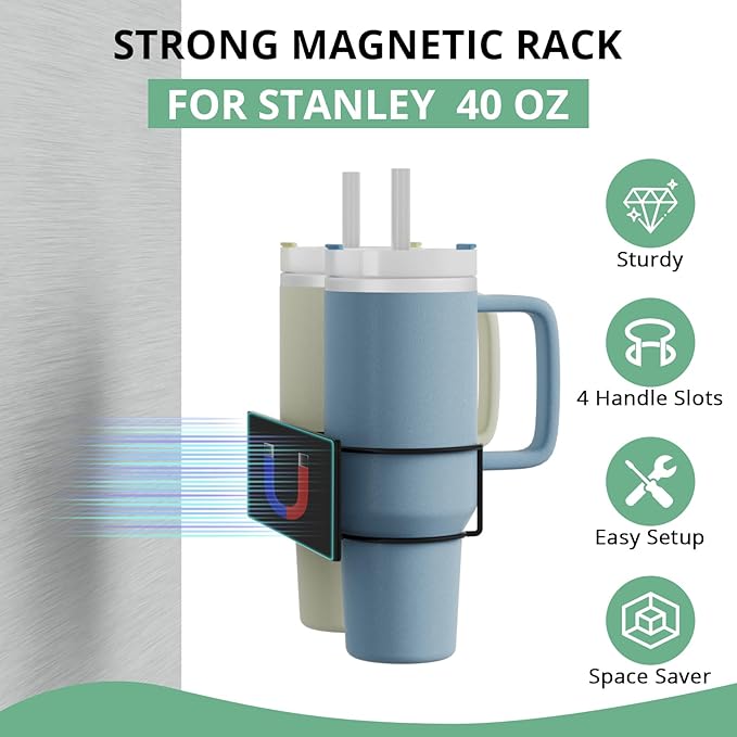 Magnetic Stanley Cup Holder for Refrigerator, Water Bottle Organizer for Stanley 40 oz with Tumbler Lid Organizer, Kitchen Pantry Organizers and Storage for Stanley Cup Accessories