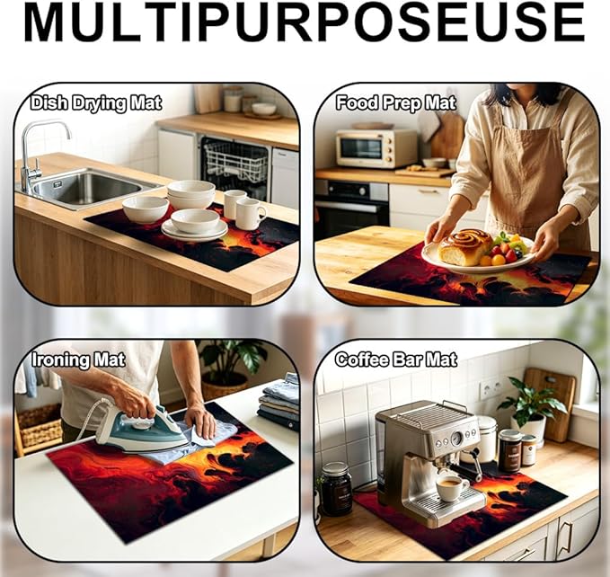 Stove Mat 28.35 x 20.47 Inch Abstract Flame Art with Flowing Red and Orange Motion Dark Contrast Background Expressive Modern Kitchen Decor Style