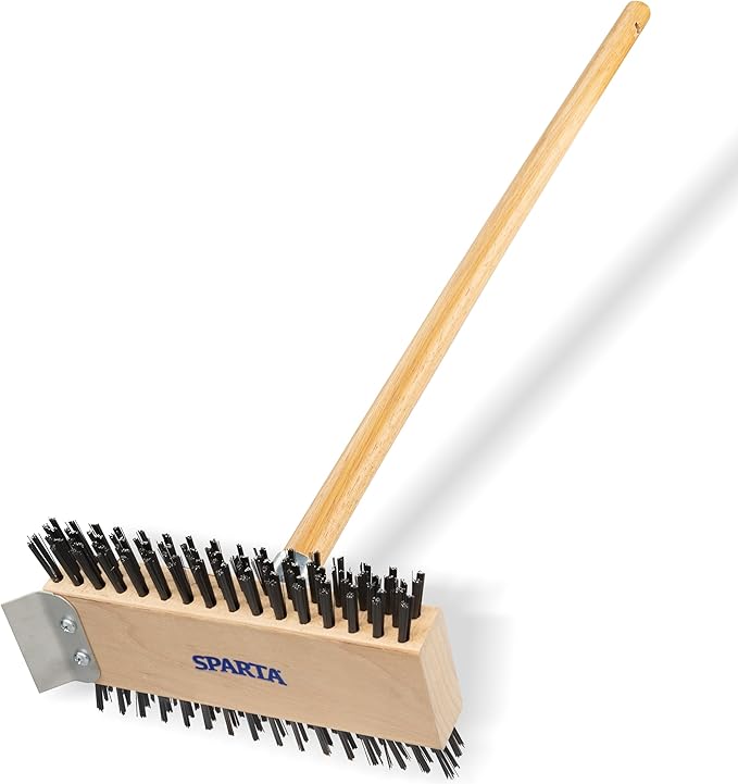 SPARTA 4002600 Stainless Steel Grill Brush, Grill Scraper With Long Handle For Commercial Cleaning, Kitchens, Restaurants, Bathrooms, 30 Inches, Brown