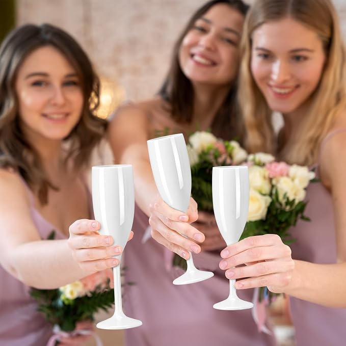 XUWAIDSGN Acrylic Champagne Flutes Toasting Glasses Unbreakable Mimosa Bar Reusable Wine Glasses Vintage Champagne Flutes Stemmed Drinking Cups 5.4 OZ for Christmas Birthday (100, white)