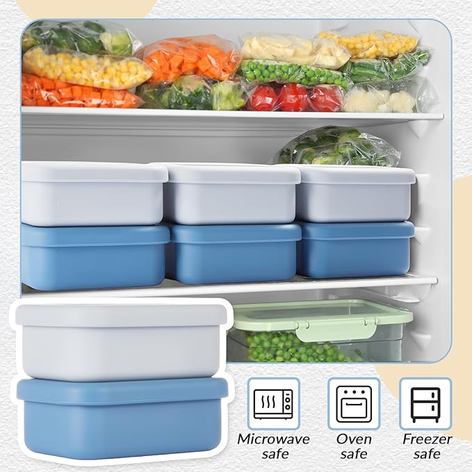 Teenyyou 6 Packs Silicone Soup Freezer Molds with Lid Silicone Soup Freezer Trays Rectangle Reusable Food Preserving Tray Freezing Sauces Stews (Dark Blue, High-grade Gray,2 Cup)