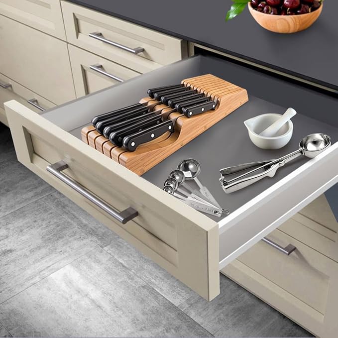 Knife Block Drawer Organizer - Bamboo Knife Drawer Organizer Insert for Kitchen Drawer, In Drawer Knife Holder, 16 Slot Drawer Knife Block, Drawer Knife Organizer, Knife Storage Organizer for Drawer