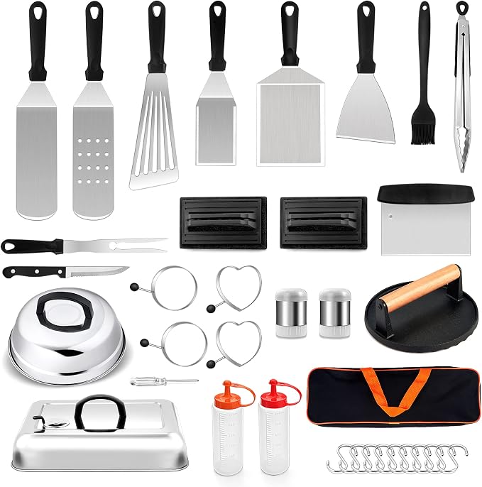 36Pcs Griddle Accessories, Leonyo Grilling Accessories for Outdoor, Smash Burger Press Grill Tools Kit with Enlarge Griddle Spatula, Melting Dome for Flat Top Grill, BBQ Gifts for Men