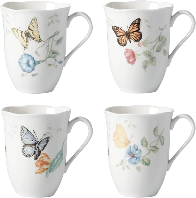 Lenox Butterfly Meadow Dinnerware Collection, Porcelain Dinnerware & Serveware, Mug Set, 4-Piece
