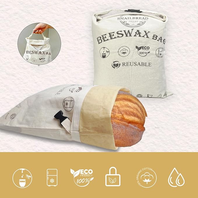 Reusable Beeswax Bread Bags for Sourdough: XL Eco-Friendly Fresh Food Storage (13x17in, 2 Pack) | Moisture Lock, Sustainable Homemade Bread Preservation | Eco Bread Freshness