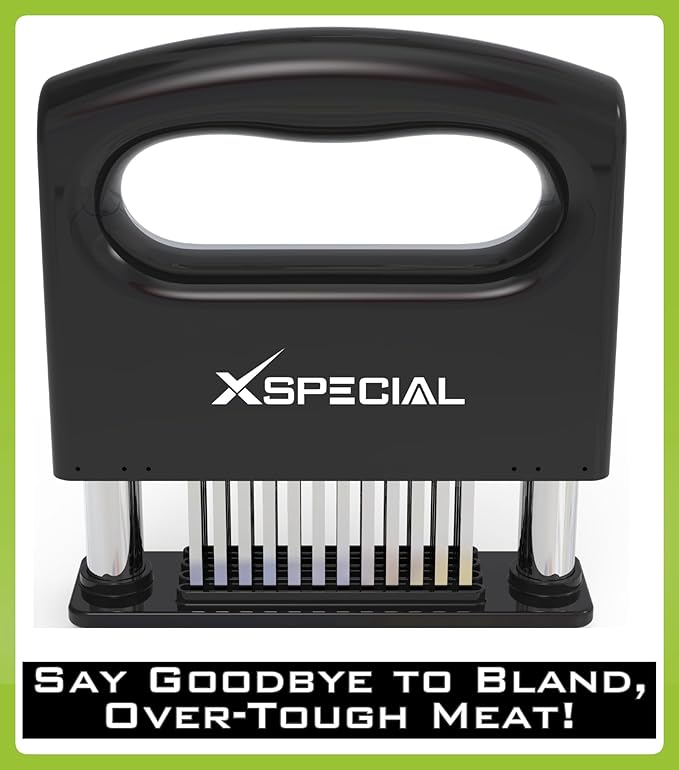 XSpecial Mini-Deluxe Meat Tenderizer 48 Blade Stainless Steel - Kitchen Cooking Gadgets Tools with Ultra Sharp Needle That Makes Steak & Chicken Tender - No More Hammer, Meat Pounder Or Mallet