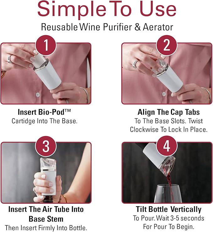PureWine Phoenix Wine Aerator Pourer Spout - Removes Histamines & Sulfites as You Pour, Red & White Wine Purifier Filter, Helps Allergies & Headaches, Restores Oxidized Bottles- Starter Kit, Noir