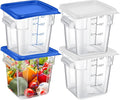 Maxcheck 4 Pcs 4qt Food Storage Container with Lids Bulk Clear Plastic Commercial Food Storage Bins with Scale Handle Space Saving Restaurant Tubs for Kitchen Prep Proof Dough(White, Blue)