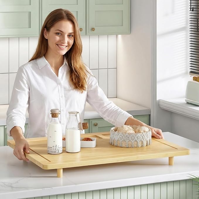 HOOBRO Bamboo Stove Top Cover, Noodle Board Stove Cover with Removable Legs, Stove Top Cover Board for 30”x22” Electric Stove, Gas Burners, Stove Cover Cutting Board for Sink, Oven, Natural YL76TL01