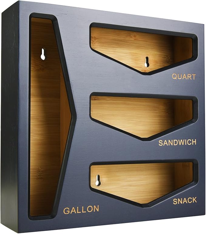 Cozee Bay Bamboo Bag Storage Organizer for Kitchen Drawer, Baggie organizer, Compatible with Gallon, Quart, Sandwich and Snack Variety Size Bags (Black)