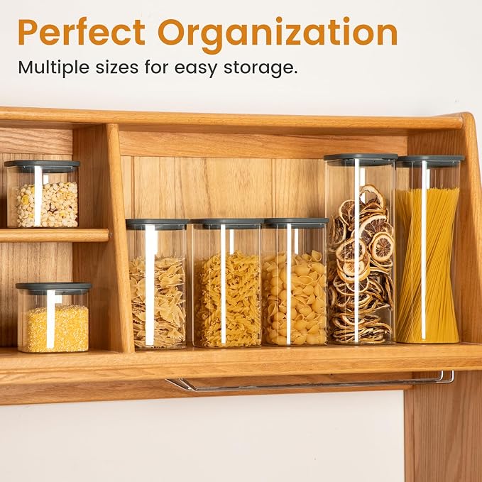 Square Glass Food Storage Jars with Lids 2.5 Qt Set of 3, Perfect for Pasta, Cookies, Nuts, Coffee, Cereal, Flour, Organize Your Kitchen with these BPA-Free Glass Jars with Lids