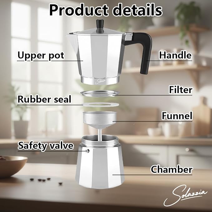 3 Cup Stovetop Espresso Maker Italian Moka Pot, Stove Top Cuban Coffee Maker, Greca Mocha Pot(Basic, 5 oz/150ml)
