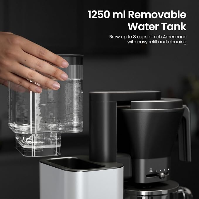 Kismile SCA-Certified 8 Cup Drip Coffee Maker, Pour Over Coffee Machine with 3s Instant Heat 197–205℉, Adjustable Flow Control, Removable Water Tank, Deep Cold Brew & 40 Min Keep Warm (Pearl White)