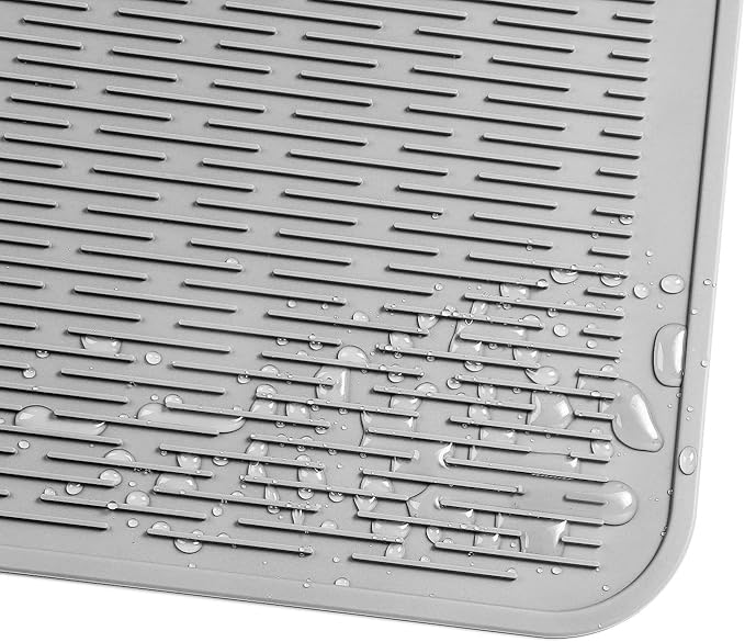 MicoYang Silicone Dish Drying Mat for Multiple Usage,Easy clean,Eco-friendly,Heat-resistant Silicone Mat for Kitchen Counter or Sink,Refrigerator or Drawer Liner Grey 2XL 24 inches x 18 inches