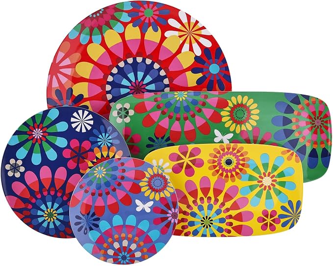 French Bull Plates - 4 Piece Set - 11 inch Melamine Dinner Plate Set - Melamine Dinnerware for Indoor and Outdoor - Festival