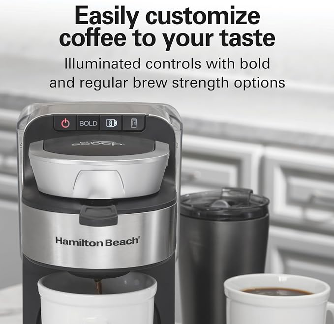 Hamilton Beach The Scoop Single Serve Coffee Maker & Fast Grounds Brewer for 8-14oz. Cups, Brews in Minutes, 40oz. Removable Reservoir, Stainless Steel (49987),Silver | 8-14oz. Cups | Brews in Minutes | 40oz. Removable Reservoir | Stainless Steel & Sil...