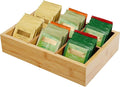 Wood Tea Bag Organizer with 6 Slots – Tea Bag Holder and Tea Organizer, Sugar Packet Storage for Countertops，Small Tea Packet Storage Box for Drawer, Removable Dividers,10 x 6.5 x 2.2inch