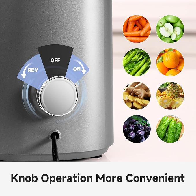 AMZCHEF Cold Press Juicer Machine, 5.8" Wide Chute for Whole Fruits & Vegetables, Self-Feeding Slow Masticating Juicer, 3-in-1 for Juice, Nut Milk & Sorbet, Triple Filtration, Easy Clean