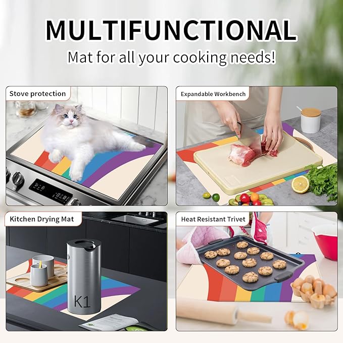 Decorative Electric Stove Top Covers, Heat Resistant Silicone Stove Cover Mat, Stove Top Protectors for Electric Flat Glass Stoves, Adds Extra Counter Space for Small Kitchens and Apartments
