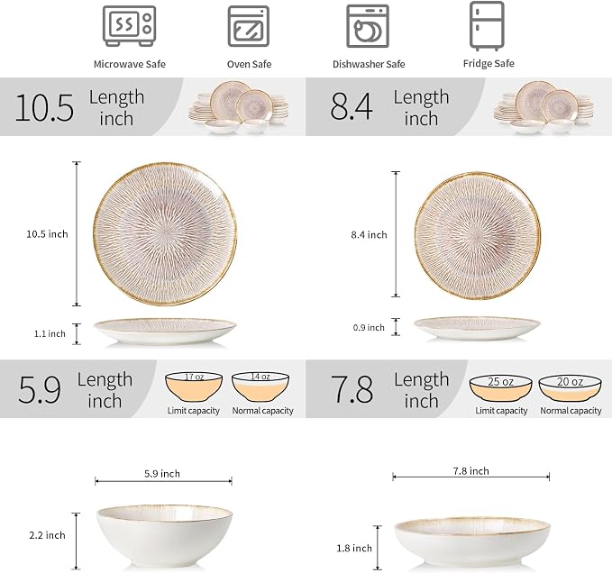 DOMICREVERY Ceramic dinnerware Set for 6, 24 pcs Plates and Bowls Sets,Bloom