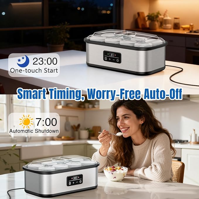 Yogurt Maker with Temperature Control, Yogurt Maker Machine with Auto-off, Make Healthy Yogurt with Full Probiotics, 8×6oz Glass Jars