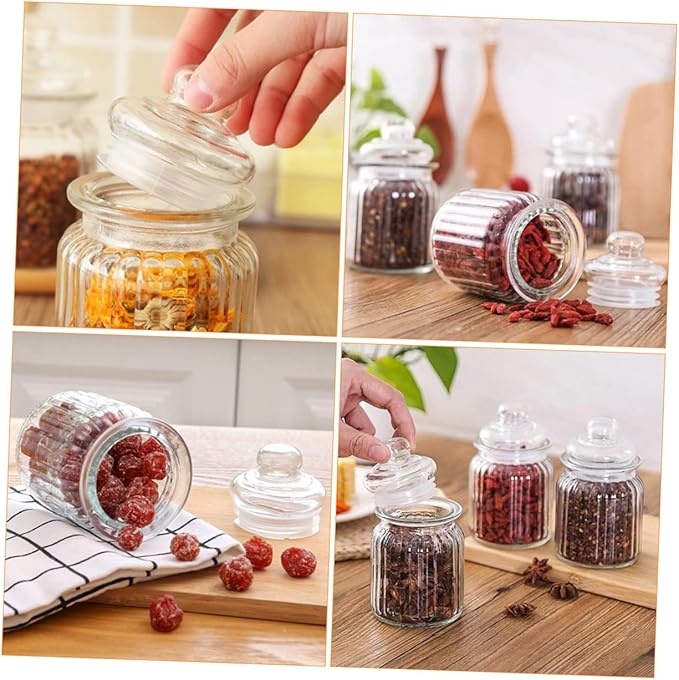 4pcs Glass Storage Can Meal Prep Containers Lids for Pantry Organization