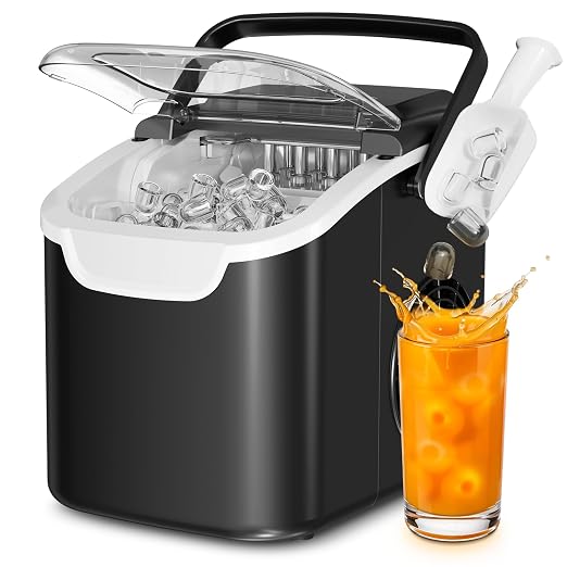 Antarctic Star Countertop Ice Maker, Portable Ice Machine with Carry Handle, 26.5Lbs/24H, 2 Sizes Bullet Ice, 8Cubes in 6 Mins Office/Kitchen/Bar Upgrade Black