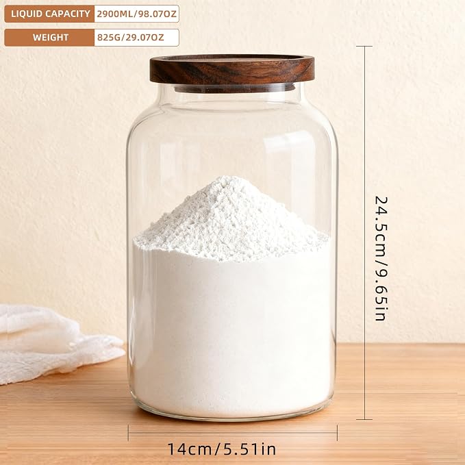 2 PCS Large Glass Jar with Airtight Lid, Glass Food Storage Jars for Tea,Spice,Cereal, Egg,Flour,Coffee and More(70 FL OZ/2000 ml) (94oz*1)