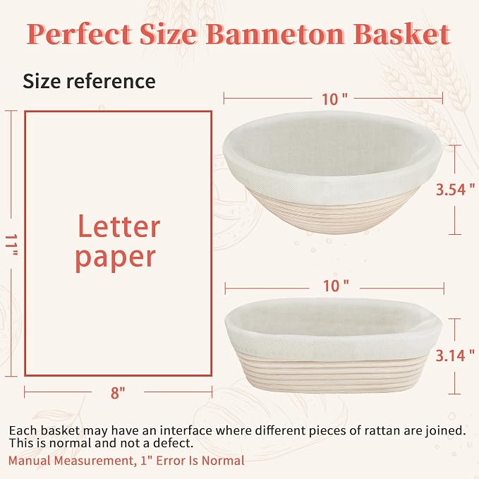 Aliggbent 38Pcs Sourdough Bread Baking Supplies, 10'' Round & Oval Banneton Bread Proofing Baskets with 24 oz Sourdough Starter Jar Kit, Digital Scale, Bags & Bread Making Tools Kit for Artisan Baking