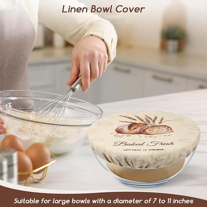 Beeswax Bread Bags for Sourdough, 2 Pack Reusable Bread Bag for Storage XL 17x13 Inch, Large Linen Beeswax Bread Bags for Homemade Sourdough with 1 Linen Bowl Cover - Keep Fresh, Freezer Safe