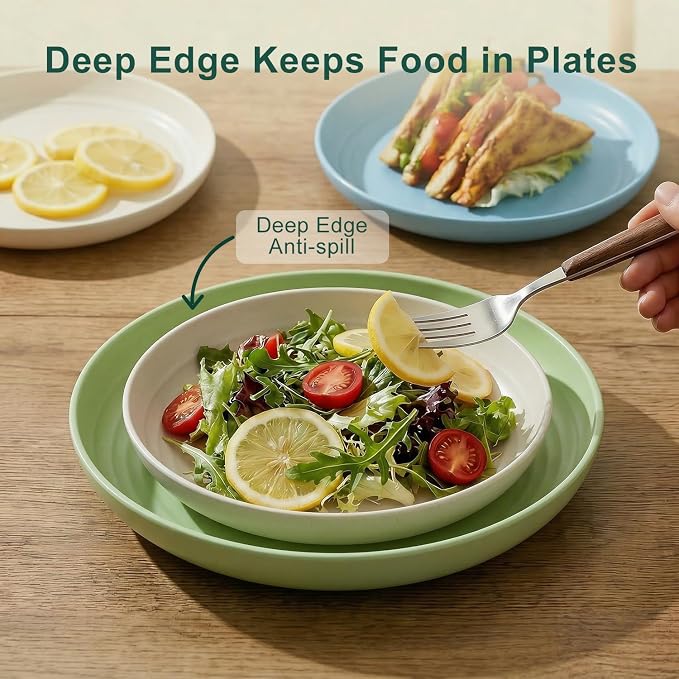 Plates and Bowls Sets 40 Piece, Wheat Straw Dinnerware Sets for 8, Dishes Set for 8, Unbreakable Cups and Plates Sets for Kitchen, Microwave Safe Plates, RV and Camper Essentials - Colorful