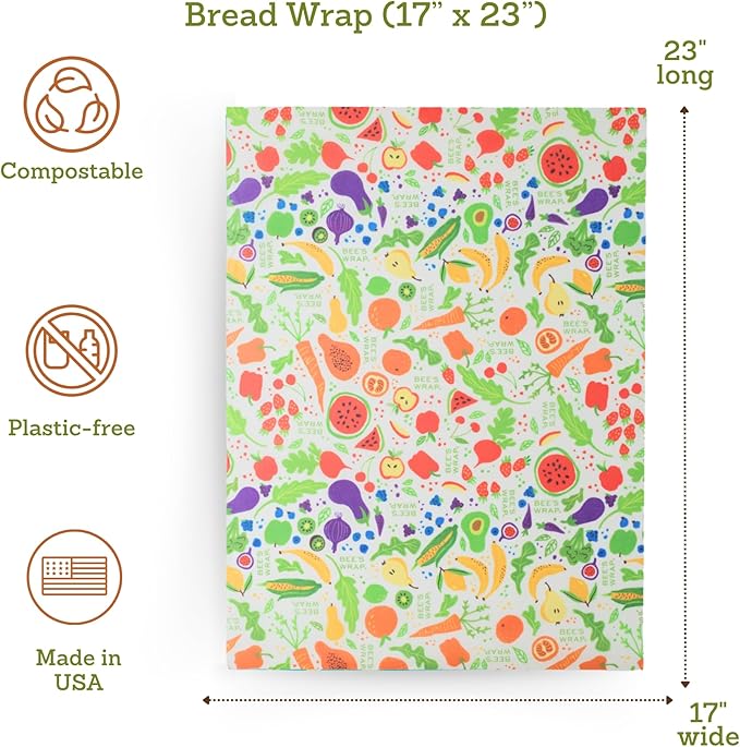 Bee's Wrap Beeswax Wraps for Bread - Beeswax Bread Wrap for Sourdough & Bread Storage - Plastic Free Made in USA Reusable Natural Food Wrap - Garden Party