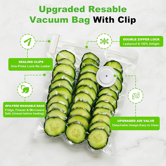 Vacuum Sealer for Food,40 Reusable Vacuum Sealer Bag for Food, Large Vacuum Storage Bags, Compatible With Many Vacuum Sealers