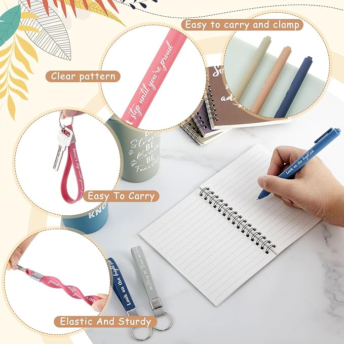 Skylety 12 Sets/48 Pcs Employee Appreciation Gift Baskets Bulk 16oz Inspirational Coffee Cup with Spiral Notebook, Pen & Keychain, Thank You Gifts for Staff, Teacher,Coworker, Team (Morandi Color)