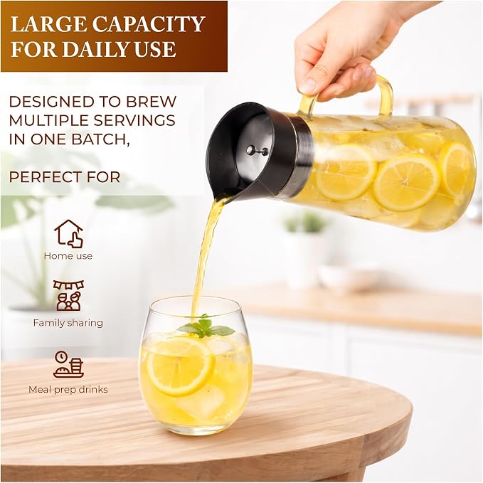 Cold Brew Pitcher 1L Glass Coffee Maker | Stainless Steel Mesh Filter