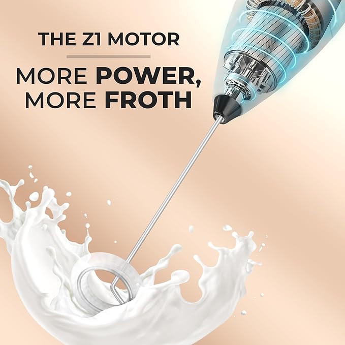 Zulay Kitchen Powerful Milk Frother Wand With 4 AA Duracell Batteries - Ultra Fast Handheld Drink Mixer - Electric Whisk Foam Maker for Coffee, Lattes, Cappuccino, Matcha & Creamer - Gray & Black