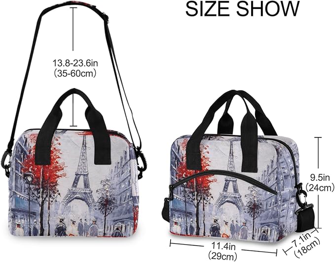 OREZI Lunch Bag for Girls Women,Art Painting France Paris Eiffel Tower Lunch Box Container with Detachable Shoulder Strap,Insulated Lunch Coolers for School Office