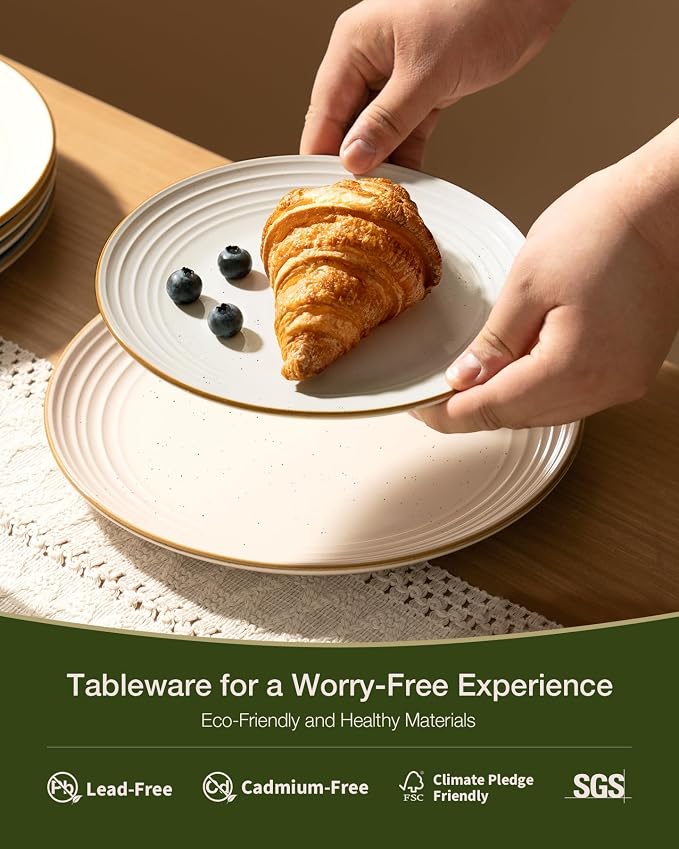 Famiware Jupiter 16-Piece Stoneware Dinnerware Set - Includes Pasta Bowl & Dinner Plate, Handcrafted Dishes with Speckles & Embossed Swirls, Chip & Scratch Resistant, Service for 4, Multi-color