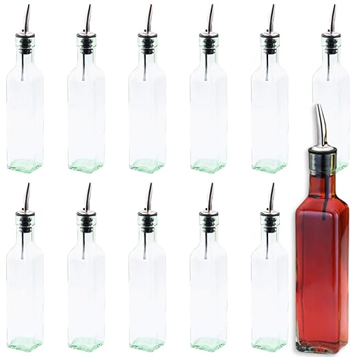 TableCraft Products 9085 8.5 oz O&V Bottles w/ S/S Pourer (Pack of 12),Green