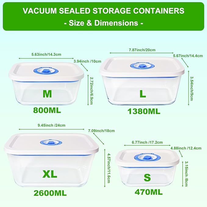 Elmond Borosilicate Glass Vacuum Containers (3-Size Set S M L)– Universal Compatible with Nozzles 2.4-3.8cm/0.95-1.5 in – For Handheld & Desktop Sealers