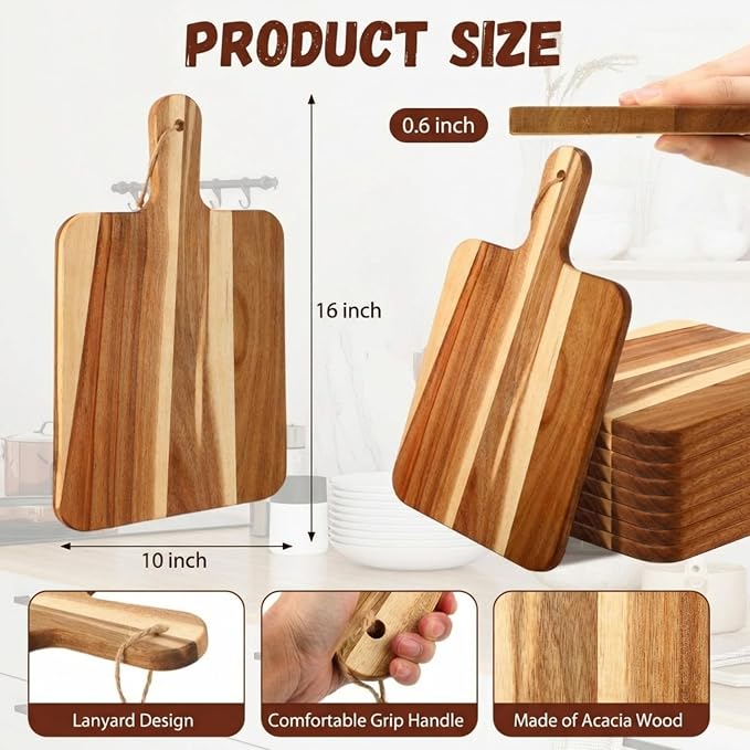 Geetery 16 Pcs Acacia Wood Cutting Board with Handles Bulk, Wooden Charcuterie Boards Serving Chopping Boards for Kitchen, Pizza, Bread, Vegetables, Laser Engraving, Housewarming Gifts(16 x 10 Inch)