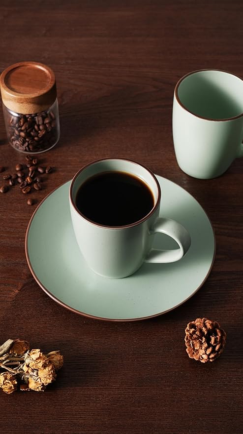 famiware Venus Coffee Mugs for 6, 13 oz Mug Set, Dringking Cup with Handle for Coffee, Tea, Cocoa, Milk, Light Green