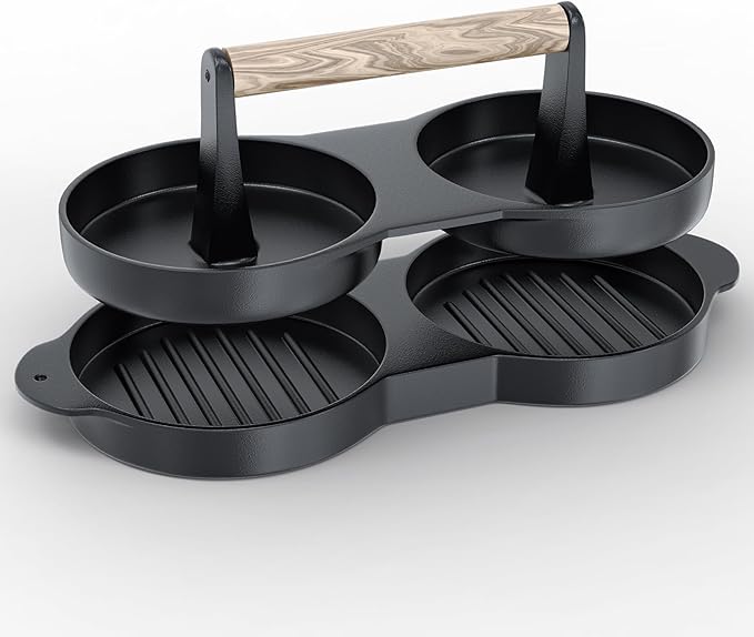 KEESHA Double Burger Press, Cast Iron Hamburger Press Patty Maker, Burger Meat Press for Professional and Home Use, Hamburger Meat Press Tool