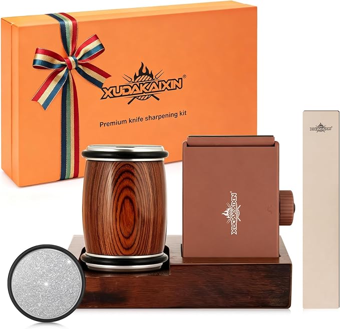 Luxury Knife Sharpening Kit – Patented Multi-Angle Premium Rolling Knife Sharpener for Chef, Fruit, and All Steel Knives,Gift for Men/Dad (Brown)
