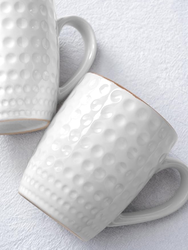 famiware Coffee Mugs Sets for 4, 12 oz Mug Set, Coffee Cups with Handle for Coffee, Tea, Cocoa and Milk, Microwave and Dishwasher Safe, White Circle